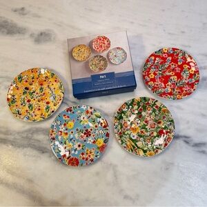 Pier 1 Imports Set of 4 Floral with Ladybugs 6.2”Appetizer Plates New Not Used